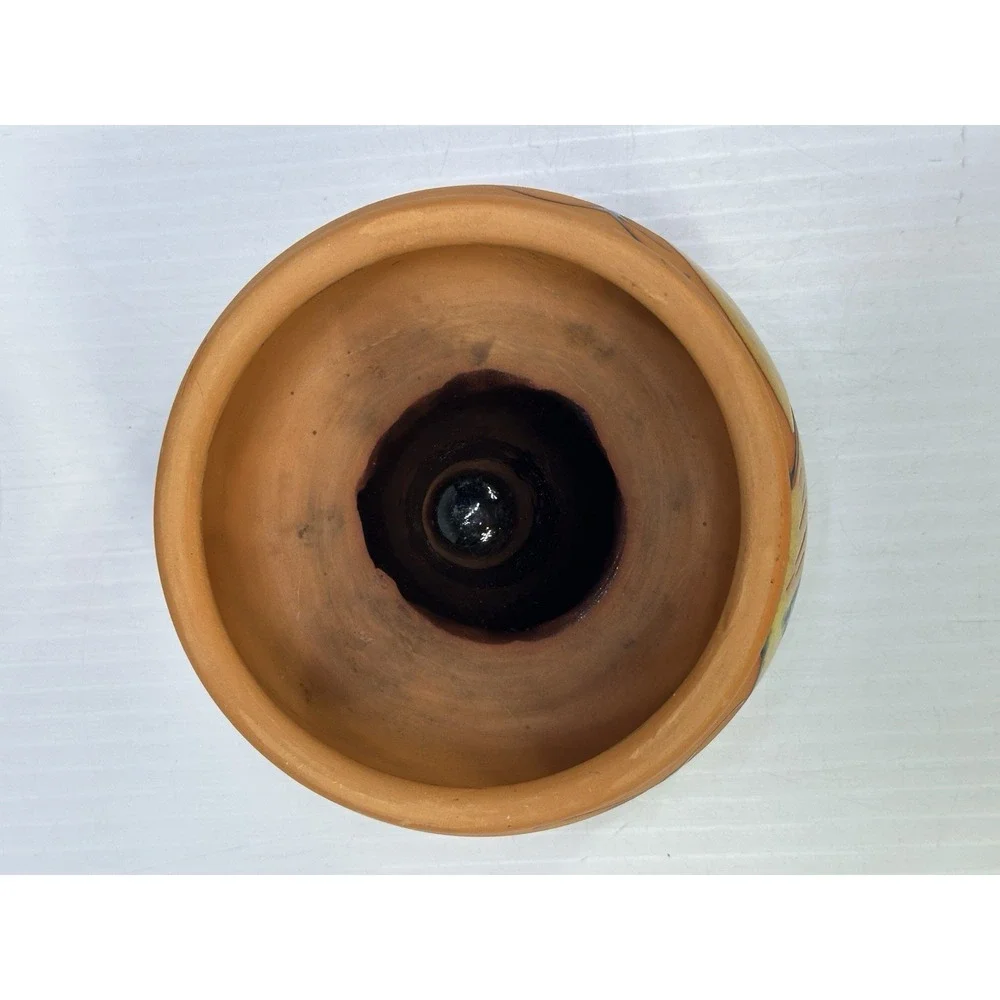 Vintage Terracotta Round 2 Part Ashtray Hand Painted Removable Top